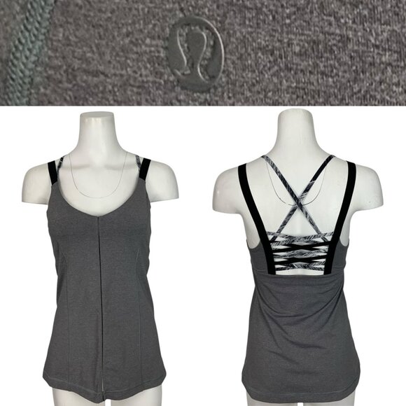 Lululemon Hot To Street Tank Top 8 Heathered Slate Slate Gray Open Back Yoga - Picture 1 of 14